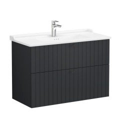 Vitra Root Groove 69468 Lavabo Dolabı, İki Çekmeceli, 100 Cm, Mat Grafit, Klasik Lavabolu
